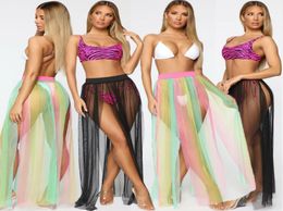 Womens Swim Wear Lace Bikini Cover Up Sheer Seethrough Beach Mini Wrap Elastic High Waist Skirt Split Silt Sarong Pareo Sarongs3295180