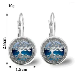 Stud Earrings Fashion Glass Round Pendant Tree Of Life Charm French Ear Hook Natural Sky Beautiful View Time Gem For Women