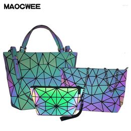 Bag Set Folding Luminous Chain Crossbody Women Holographic Geometric Female Shoulder Large Capacity Ladies Shopping Bags Sac