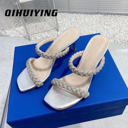 Slippers Arrival Summer Handmade BlingBling Crystal Open-Toe High Heel Woman Stiletto Ladies Wedding Banquet Bota Feminina