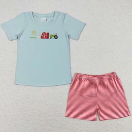 Clothing Sets Fashion Baby Boys Clothes Farm House Shirt Tops Red Stripes Shorts Summer Kids Sibling Girls Boutique Outfits