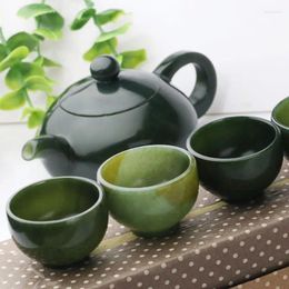 Teaware Sets Chinese Tea Ceremony Green Jade Teaset 1 Teapots 4 Teacups Health Gongfu Genuine Hetian Jades Nephrite Teasets