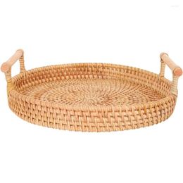 Dinnerware Sets Rattan Round Tray Bathroom Boho Decor Manual Basket Wicker Serving With Handles Woven