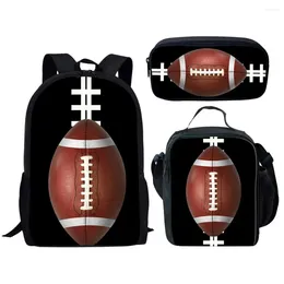 School Bags 3PC/Set Backpack Rugby 3D Pattern Student For Boys Girls Teenager Book Bag Lunch Pencil Daily