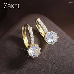 Hoop Earrings ZAKOL Korean Minimalist Fashion Zircon Drop For Women Girls Shiny Cubic Zirconia Earring Jewellery Gifts