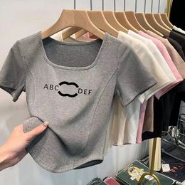 T-shirt crop top cotton short sleeve letter print fashion breathable summer short design sense irregular pattern women