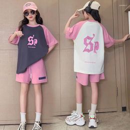 Clothing Sets Summer Suit For Girls 2024 Teens Short Sleeve T-shirt Loose Shorts Two-piece Set Children Workout 5-14 Years