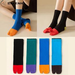 Women Socks 1Pair Unisex Two-Toed Simple Mixted Corlor Tabi Japanese Clogs Spring Autumn Split-Toed