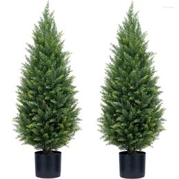 Decorative Flowers Two 3ft Artificial Topiary Trees UVResistant Bushes Potted Plants Cedar Tree Shrubs For Outdoor
