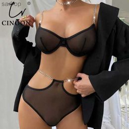 Bras Sets Chiffon sexy ultra-thin bra set French mesh lingerie set womens underwear push up black fashion bra and short style XW