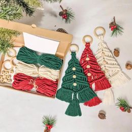 Decorative Figurines 3Pcs Handmade Christmas Tree Decoration With Wooden Star Bead Indoor Wall Hanging Cotton Rope Xmas Tapestry Pendant DIY