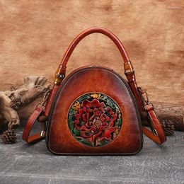 Shoulder Bags Vintage Women Bag 2024 Summer High Quality Leather Handbag Handmade Embossed Large Capacity Crossbody