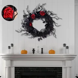 Decorative Flowers Black Halloween Wreath With Plastic Branches And Synthetic Beautiful Floral Christmas Decorations Door