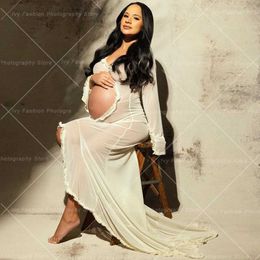 Maternity Dresses Pregnant womens dress photo shoot sexy transparent pleated pregnant womans belly hollow long sleeved baby shower dressL2405