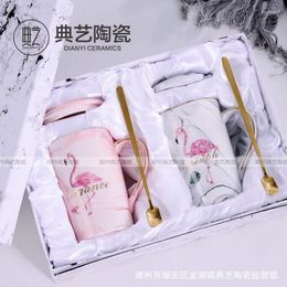 Mugs Marble Ceramic Cup Flamingo Mug European Gold Couple Gift Box Set