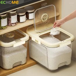 Storage Bottles Rice Box Dispenser Kitchen Household Press Bucket Sealed Insect Moisture Proof Flour Grain Organiser