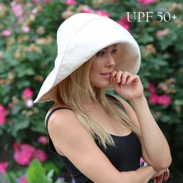 Summer Wide Brim Sun Hat Womens Foldable Travel Packable Bucket Hat Japanese UV Sunscreen Cotton Linen Beach Hat Fisherman Hat 240514