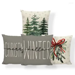 Pillow Merry Christmas Tree Hello Winter Throw Covers Mistletoe Pine Spruce Holiday Case Decoration For Home Sofa Couch
