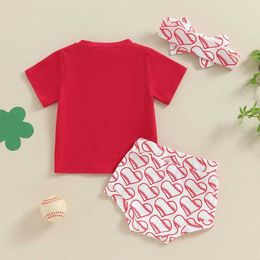 Clothing Sets 0-24months Baby Girls Summer Outfits Letter Print T-Shirt And Heart Print Shorts Cute Headband Set Infant Girls 3 Piece Set