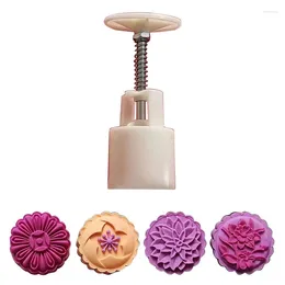 Baking Tools 75g Plastic Cookie Stamps Round Flower Pattern Mooncake Mould Hand-Pressure Moon Cake Maker DIY Pastry Tool For Mid-Autumn