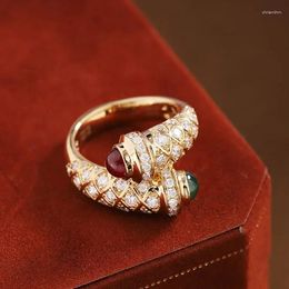 Cluster Rings Vintage Retro Ring 18K Gold Lab Ruby Emerald Resizable Women Antique Cocktail Party Finger Fine Jewellery Gift