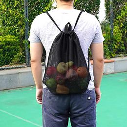Storage Bags 1Pc Black Nylon Mesh Drawstring Pouch Bag Stuff Sack Multipurpose Home Outdoor Travel Laundry For Beach Gear