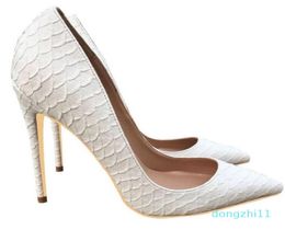 New style White Snakeskin Highheeled Women Stiletto Heel Pointed toe shoes 8cm 12cm 10cm large size 45 Bride Wedding Dress Pumps5818954