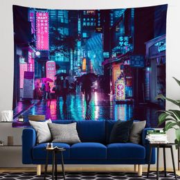 Tapestries City Neon Sign Tapestry Night View Wall Hanging Modern Decoration Home Decor Art Room
