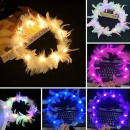 Party Decoration 6Pcs Flower Crown Led Feather Headband Luminous Light Up Angel Wreath Headbands Wedding Festival