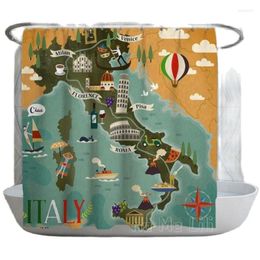 Shower Curtains Italy By Ho Me Lili Famous Cities Blue Green And Orange Map Travel Theme Bath Decor Waterproof Fabric