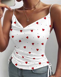 Women's Tanks Fashion Vest Summer 2024 Sleeveless Polka Dot Print Drawstring Cowl Neck Cami Sexy Tops For Female Streetwear
