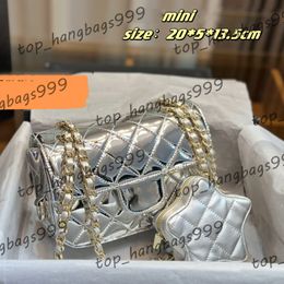 24C Shiny Leather Classic Mini Flap Quilted Shoulder Bags With Star Coin Pouch Diamond Lattice Gold Chains Strap Crossbody Handbags Girls Purse 20*5*13.5cm