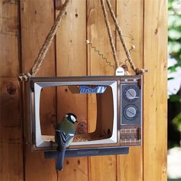 Other Bird Supplies TV Shaped Feeder Wooden Large Capacity Handmade Birds Weatherproof Durable Yard Patio Hanging House