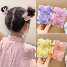 Hair Accessories 2PCS new sequin butterfly girl tie ponytail childrens elastic headband hair accessories cute childrens headband baby headwear d240513