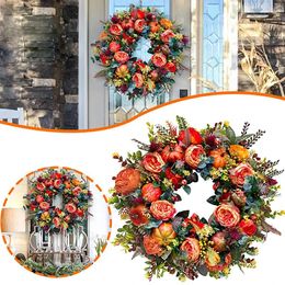 Decorative Flowers 1pc High Quality Diy Wreath Thanksgiving Home Farmhouse For Front Door Festival Celebration Decoration Peony And Pumpkin