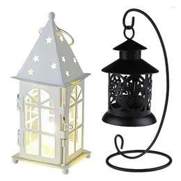 Candle Holders XD-Iron Moroccan Style Candlestick Candleholder (Black) With Iron Windproof Decoration Garden Wind Lamp