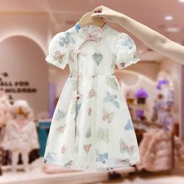 Girl's Dresses Girls Summer Butterfly print dress Hanfu Childrens Princess Dress 5-10 age Baby Gir Casual Wear Y240514FDM5