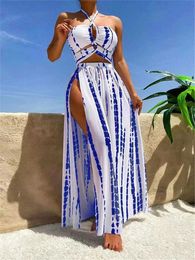 Women's Swimwear 3-piece tie dye cross bikini 2023 womens sexy camisole swimsuit and down pants swimsuit bathroom swimsuit beach suit J240510