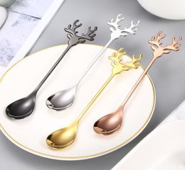 1Set Stainless Steel Spoon With Deer Head Shape Handle Christmas Party Elk Coffee Dessert Spoon Exquisite Tableware7411605