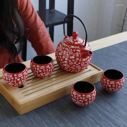 Teaware Sets China Red Large Capacity Home Tea Set Ceramic Japanese Style Chinese Cup Wedding Gift