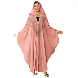Ethnic Clothing Plus Size Dress Women Elegant Luxury African Long Sleeve V-neck Pink Navy Blue Muslim Fashion Abaya Female Outfit