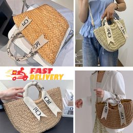 Retro Bags Designer Straw Tote Chloa Woody Basket Bag Luxury Handbag Crochet Weave Shopping Shoulder Bucket Clutch Crossbody Knit Bowknot Styles