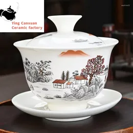 Teaware Sets Ceramic Tea Tureen Lid Bowl Saucer Handmade Chinese Home Decor Porcelanas Cup Sancai Gaiwan Cups