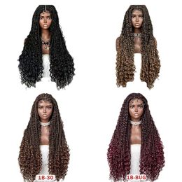 360 degree front lace wig African braid wig female long hair hand braided lace chemical Fibre headgear braid wig