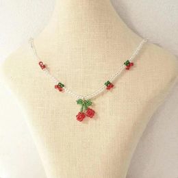 Choker Korean Beaded Cherry Flower Necklace Bracelet Crystal Woven Neckchain Collar Chain Female