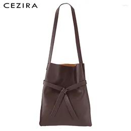 Bag CEZIRA Fashion Bow Women Soft PU Vegan Leather Tote Handbags Design Large Casual Shoulder Bags Female Hobos