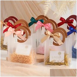 Packing Bags Wholesale 10Pcs Pu Leather Tote Bag With Ribbon Tag Card Frosted Transparent Gift Wedding Party Decoration Favors Packa Dh4Ik