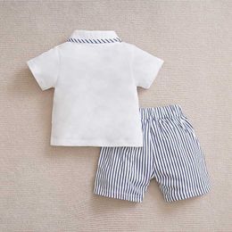 Clothing Sets Newborn Baby Boys Set Casual Fashion Vertical Gentleman Bow Comfortable Cotton White Short Sleeve Set Summer Baby Two Piece Set