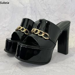 Sukeia New Women Summer Slingback Sandals With Platform Slip On Square Toe Pretty Black Party Shoes Ladies Plus US Size 5-15