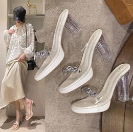 Sandals Chunky Platform High Heels 11CM Women Summer Shiny Crystal Transparent Pvc Woman Clear Thick Heeled Party Shoes